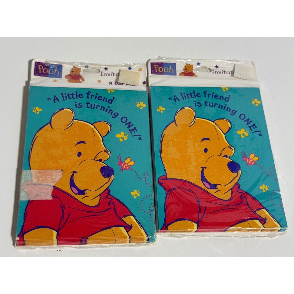 Disney Winnie the Pooh 1st Birthday Invitations 16ct Teal Vintage Paper Cards